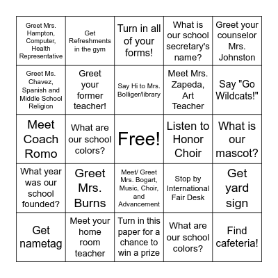 Meet and Greet  the Teachers Bingo Card