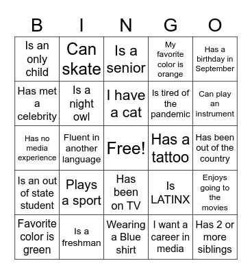 MIM Bingo Card
