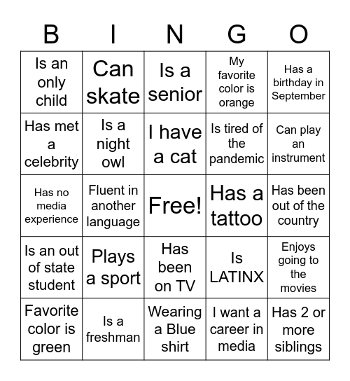 MIM Bingo Card