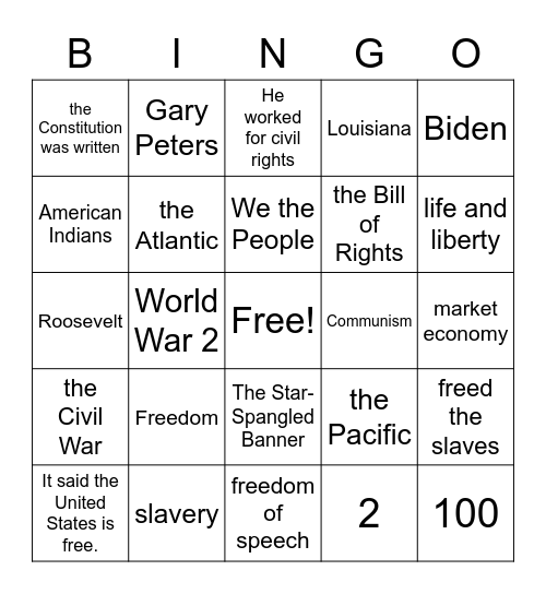 Citizenship 1-8 Bingo Card