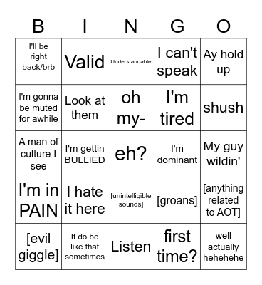 Levi Bingo Card