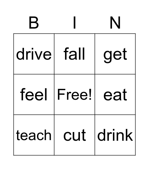 Irregular verbs (simple past) Bingo Card