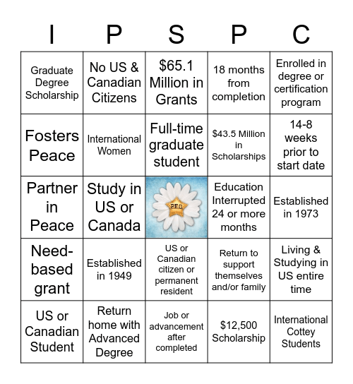 IPS & PCE Bingo Card