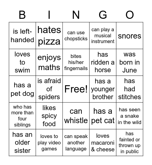 Untitled Bingo Card