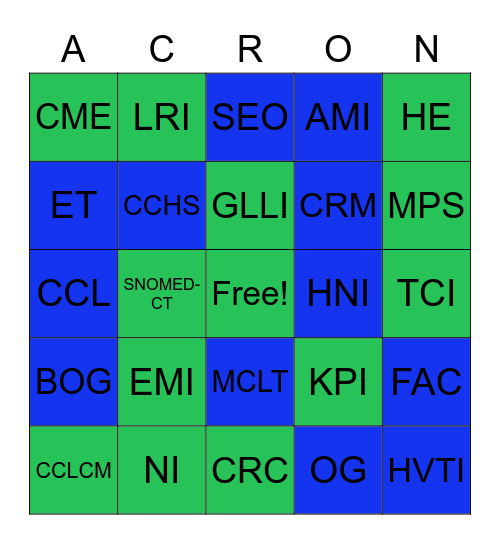 Happy Hour Acronyms Bingo Card