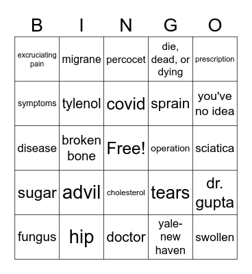 hypocondriac bingo Card