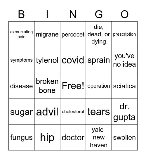 hypocondriac bingo Card