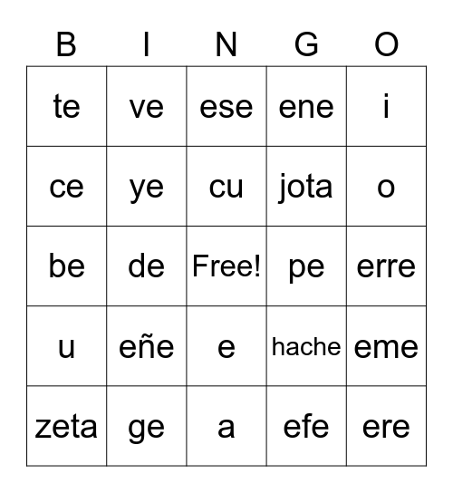 El abecesario Bingo Card
