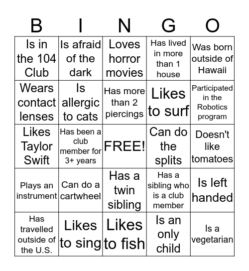 BGCH Spalding Bingo! Bingo Card