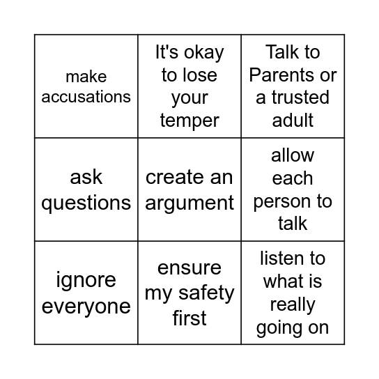 Conflict Resolution Bingo Card