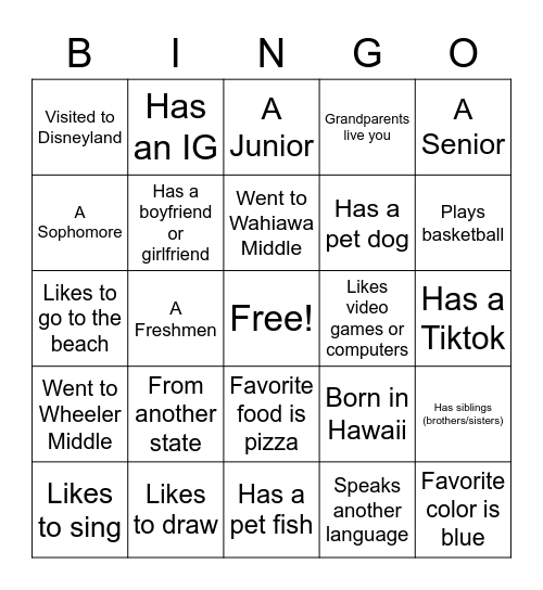 Ice Breaker Bingo Card