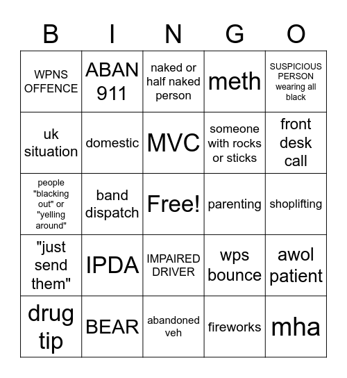 Calltaking Bingo Card