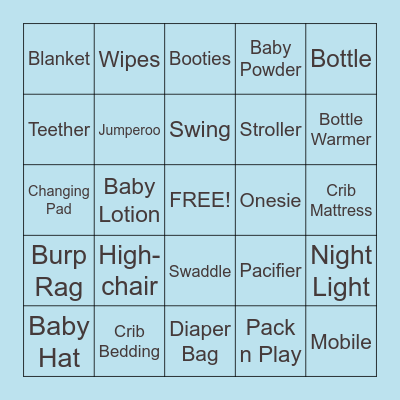 Baby Shower Bingo Card