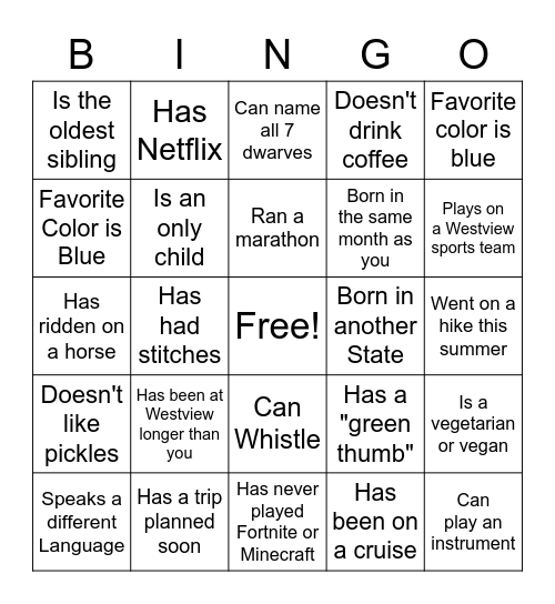 Get to Know You BINGO Card