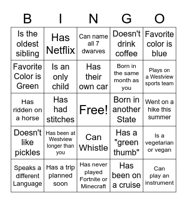 Get to Know You BINGO Card