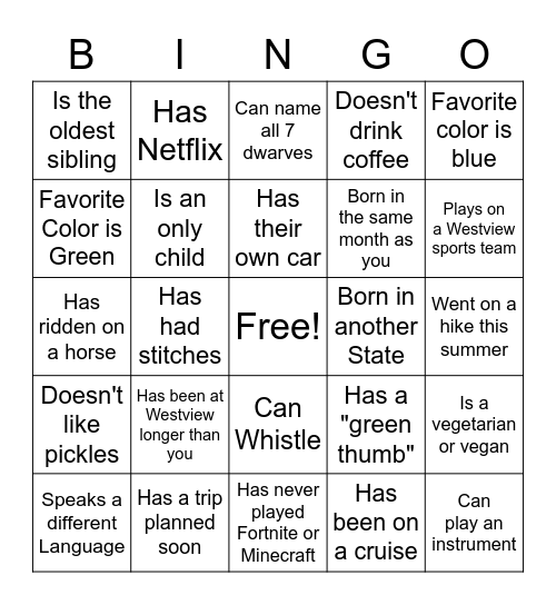 Get to Know You BINGO Card