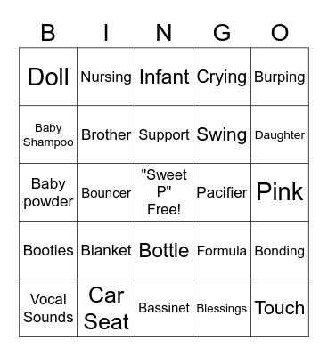 V's Shower Bingo Card