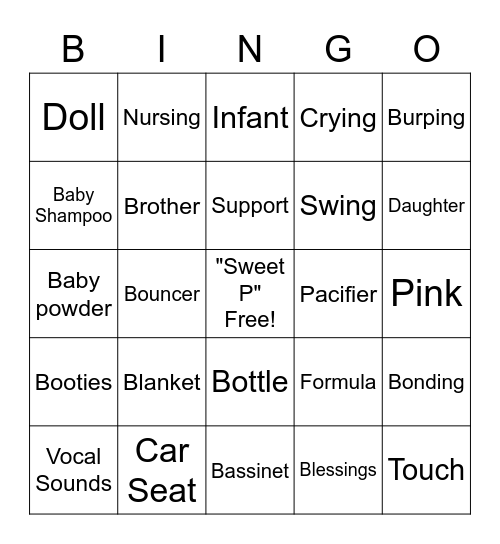 V's Shower Bingo Card