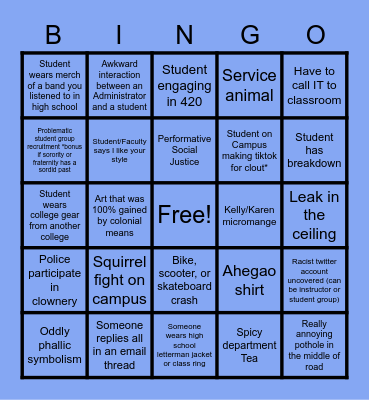 Fall 2021 Bingo Card