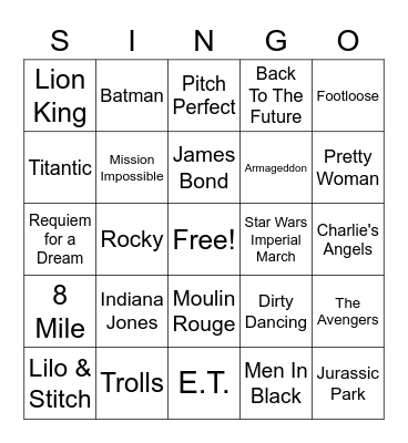 Movie SINGO Bingo Card