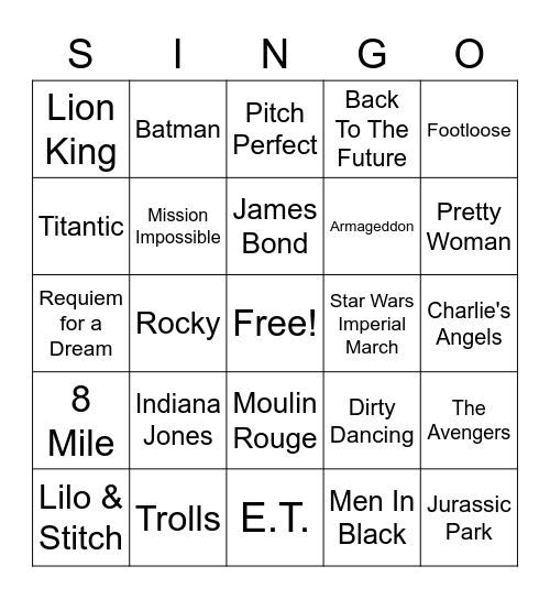 Movie SINGO Bingo Card