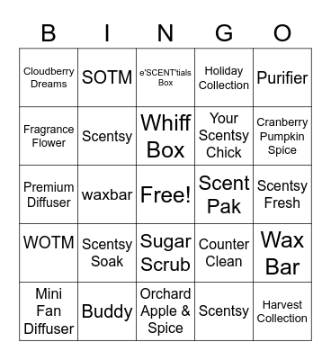 "Scent" GO! Bingo Card