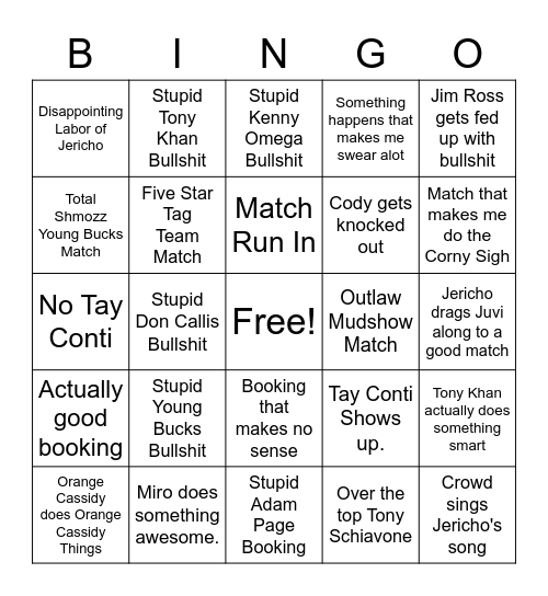 AEW Bingo Card