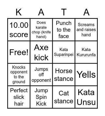 2021 Tokyo Olympics - Kata Bingo Card