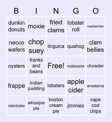 new england foods Bingo Card