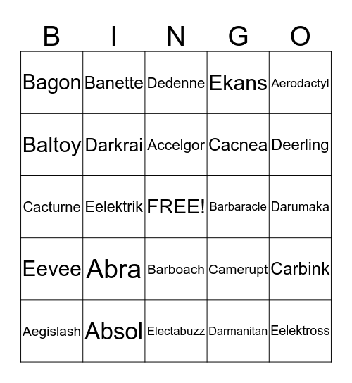 Pokemon Bingo Card