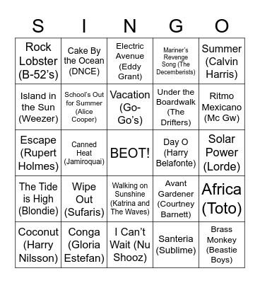 IM Trainer's SINGO- Summer Edition Bingo Card