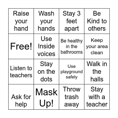 School Safety Bingo Card