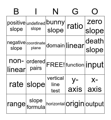 Algebra 1 Bingo - Functions Bingo Card