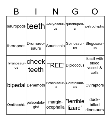DINO BINGO Card
