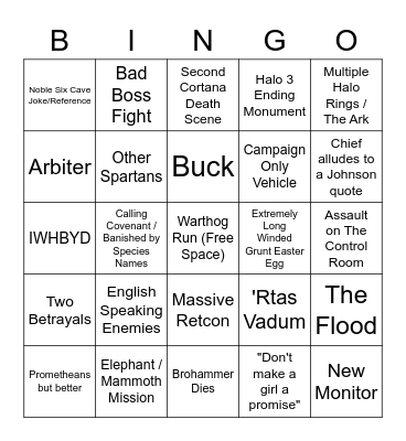 Halo Infinite Campaign Bingo Card