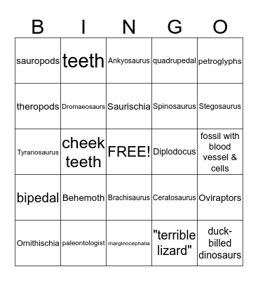 DINO BINGO Card