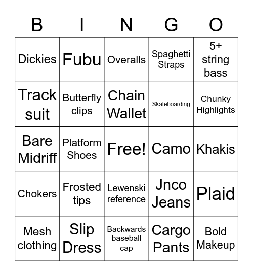 Millenial Youth Bingo Card
