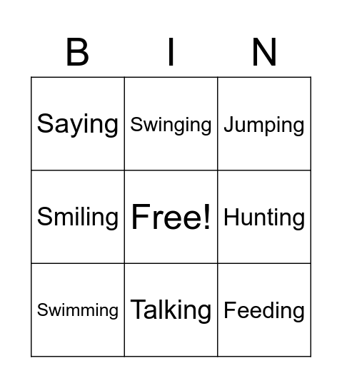 Verbs Bingo Card