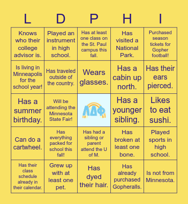 Virtual Lambda Delta Phi Bingo! Bingo Card