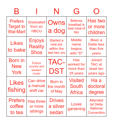 Sisterhood Bingo Card