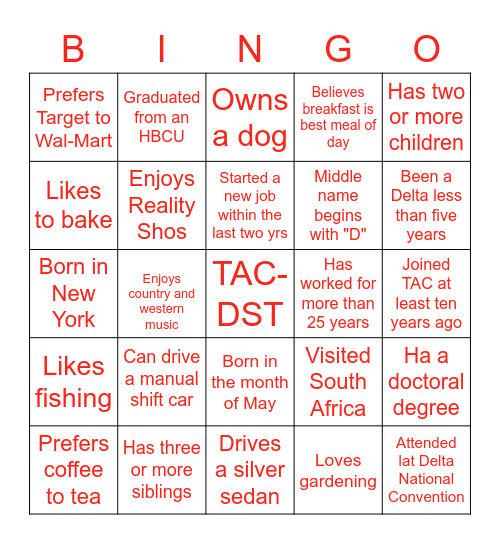 Sisterhood Bingo Card