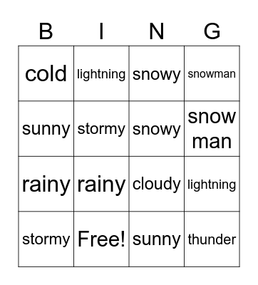 Weather Bingo Card
