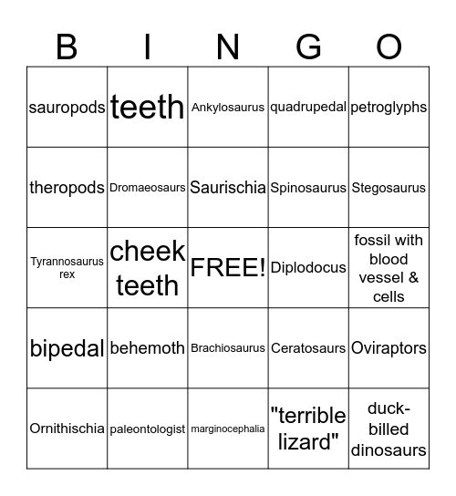 DINO BINGO Card