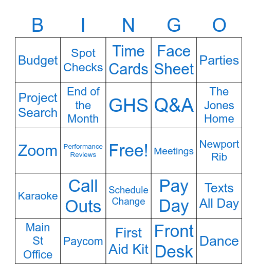 Work Experience Bingo Card