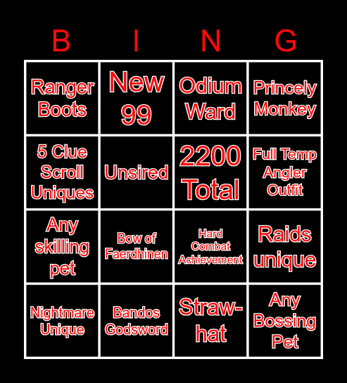 OSRS Bingo Card