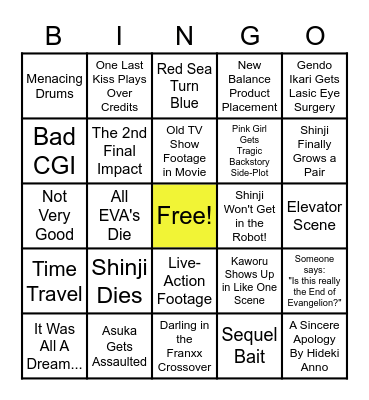 END OF EVANGELION Bingo Card