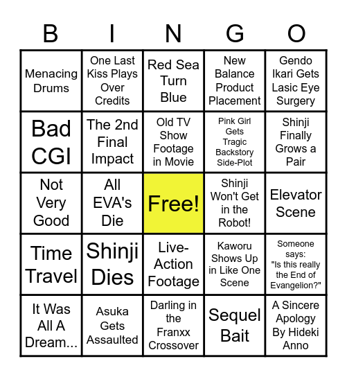 END OF EVANGELION Bingo Card