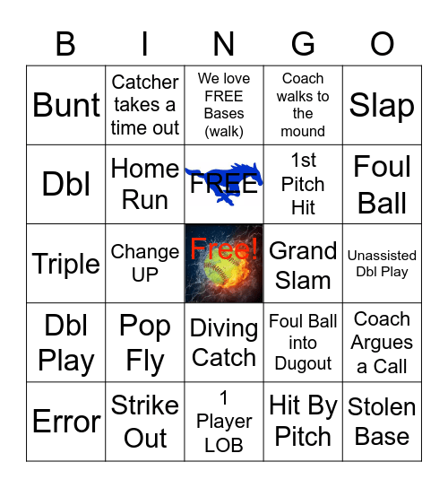 Mustang Softball Bingo Card