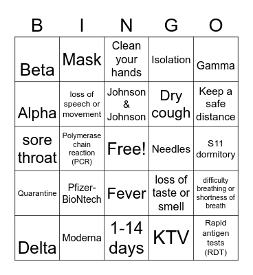 Covid 19 Bingo Card