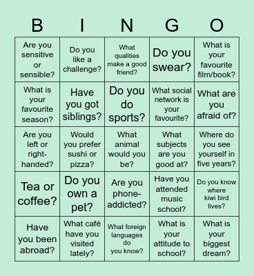 Getting to know each other Bingo Card